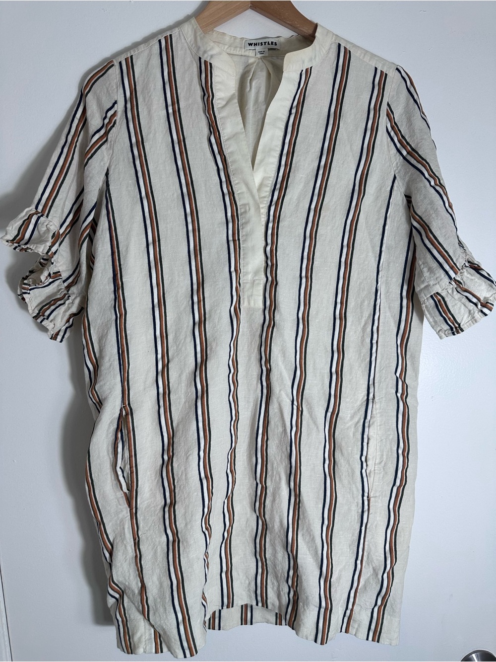 Whistles Sabrina Stripe Dress Cream Striped Linen Blend